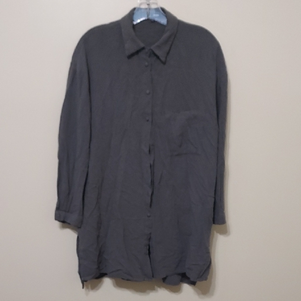 Lagenlook Olive Army Green Button-Up Tunic Longline Gorpcore Medium Fall